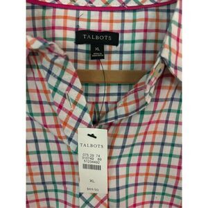 Talbots White Button-Down Shirt with Red, Blue and Green Grid
